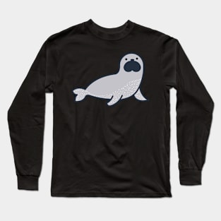 kawaii cute cartoon gray seal Long Sleeve T-Shirt